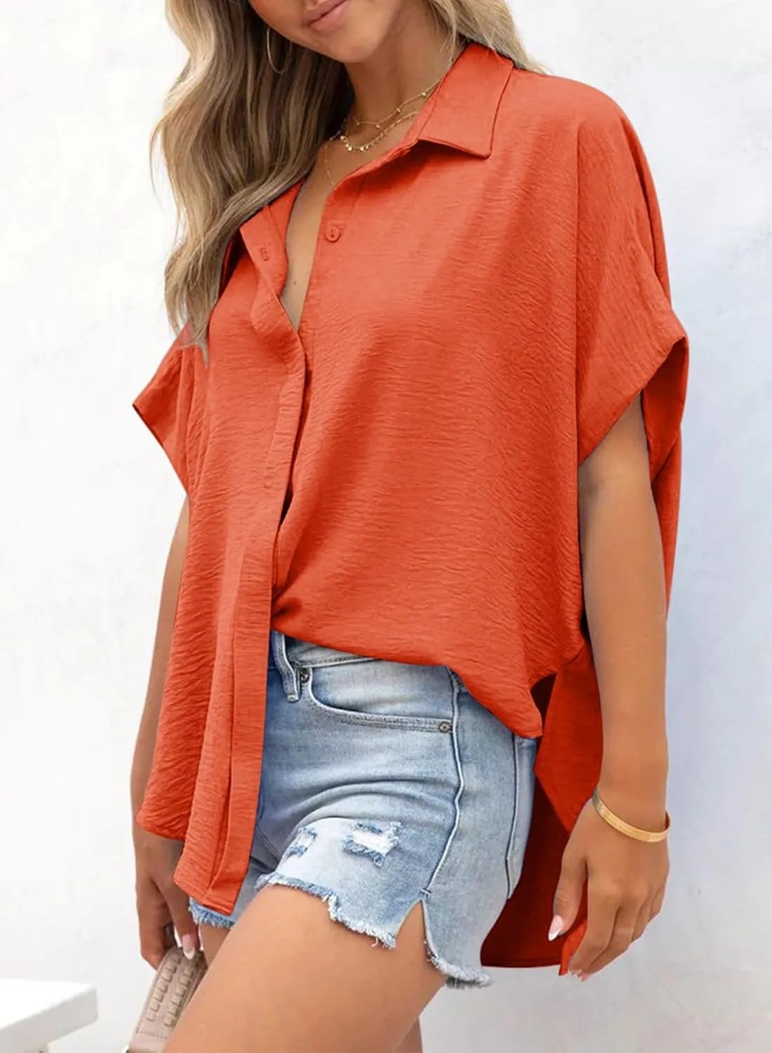 🔥Hot Sale 49% Off💥🎁Women's Loose Fit Casual Button Short Sleeve Shirt Tops
