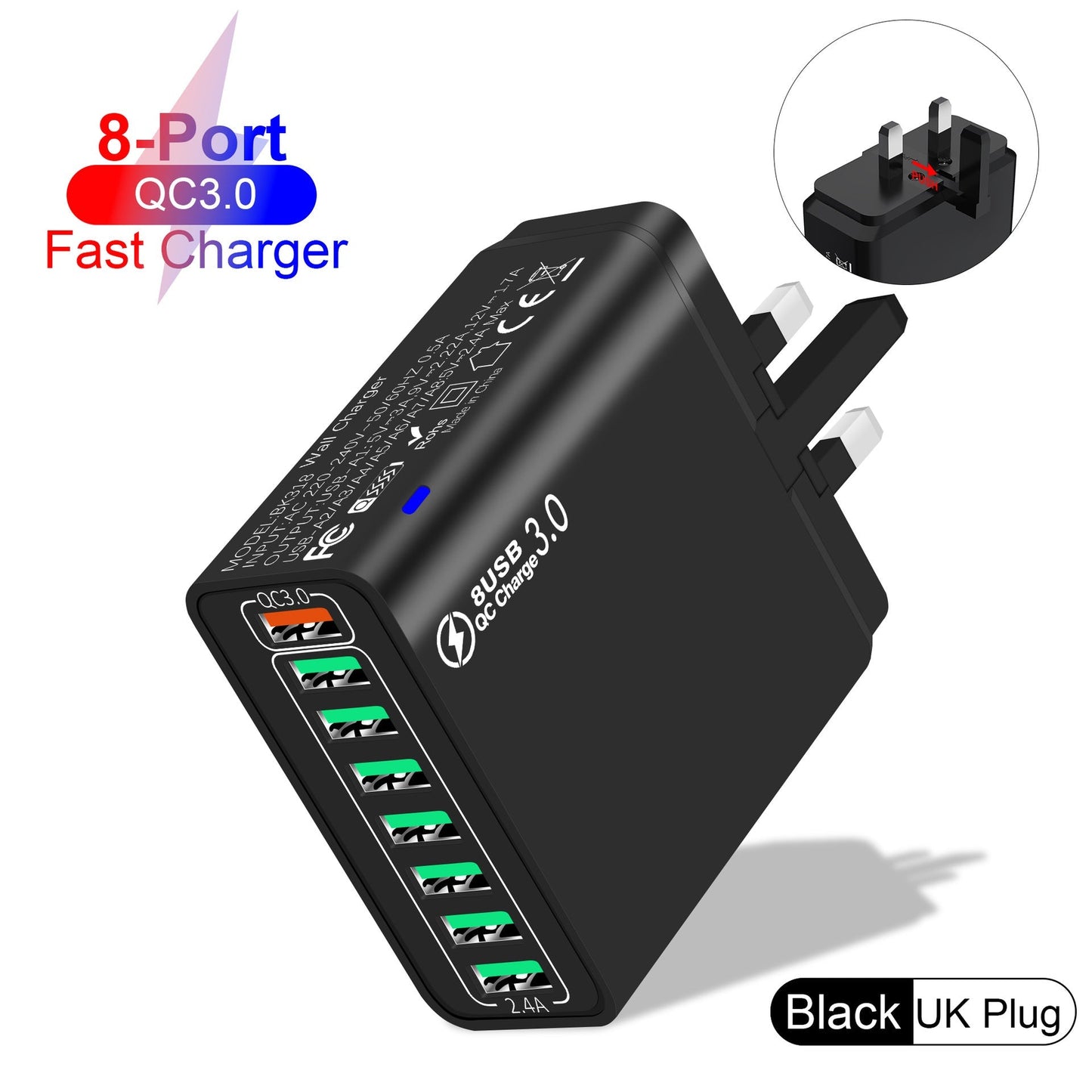 8-Port USB Fast Charging Mobile Phone Charger