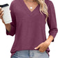 NEW🔥 Women's V Neck 3/4 Long Sleeve  Loose Fit  Tops