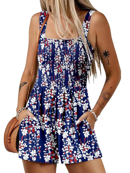 ⏰Hot Sale 49% Off💃Women's Summer Square Neck Sleeveless Loose Casual Short Smocked Romper✨