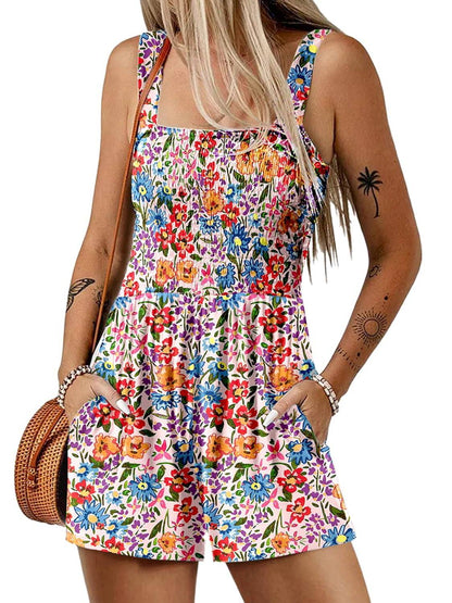 ⏰Hot Sale 49% Off💃Women's Summer Square Neck Sleeveless Loose Casual Short Smocked Romper✨