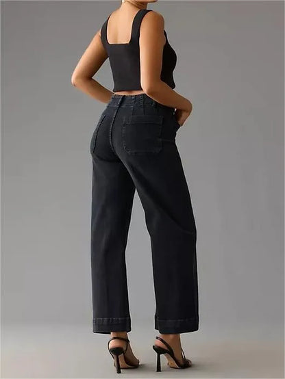 🍂Tummy Control Cropped Wide-Leg Jeans👖