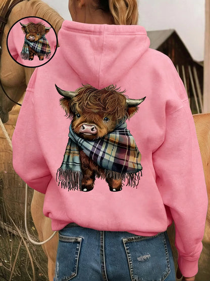 🎄HOT SALE 50% OFF!!🎁Cute Highland Cow Cozy Fleece-Lined Hooded Sweatshirt🦬✨Perfect Gift for Her!