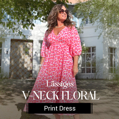 🎨 Women's V-Neck Printed Dress – Brushstrokes of Summer🌺