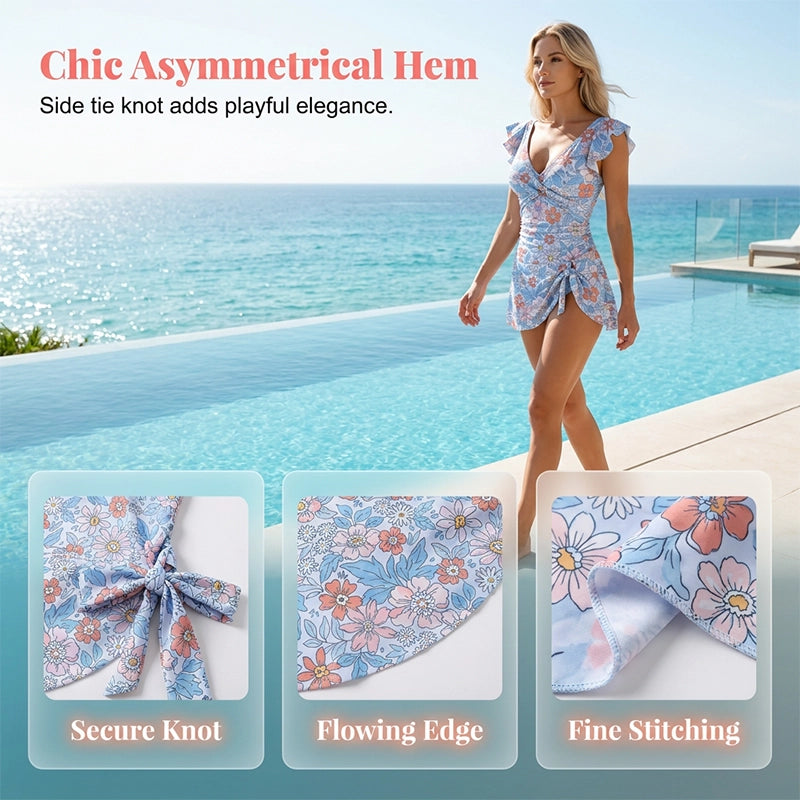 Women's Elegant V-Neck Tummy Control Swim Dress