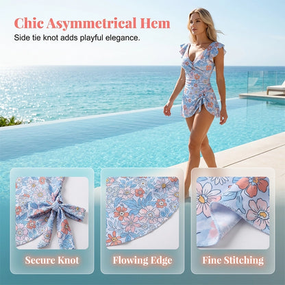 Women's Elegant V-Neck Tummy Control Swim Dress