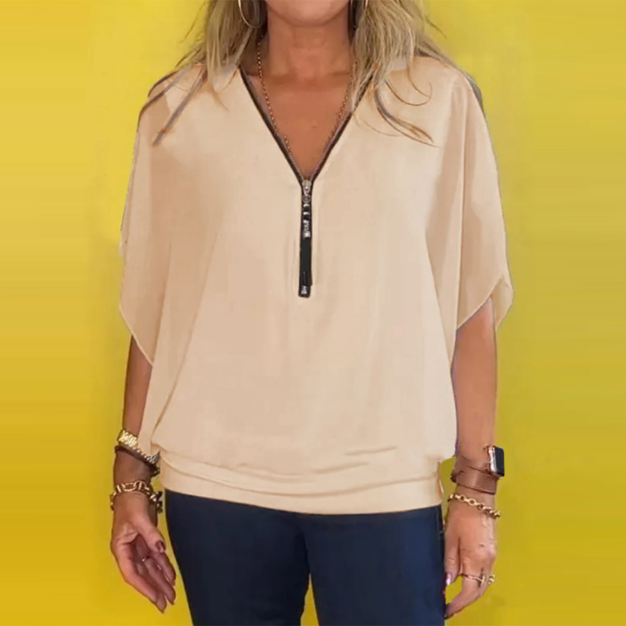 🔥 Hot Sale-49% Off🩷Women's Chiffon Zip-up Neck Casual Top