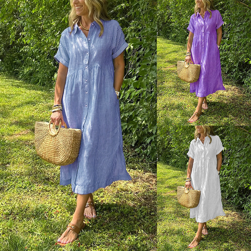 🔥HOT SALE70% OFF🔥Striped Shirt Dress with Pockets—Effortless Style and Functionality