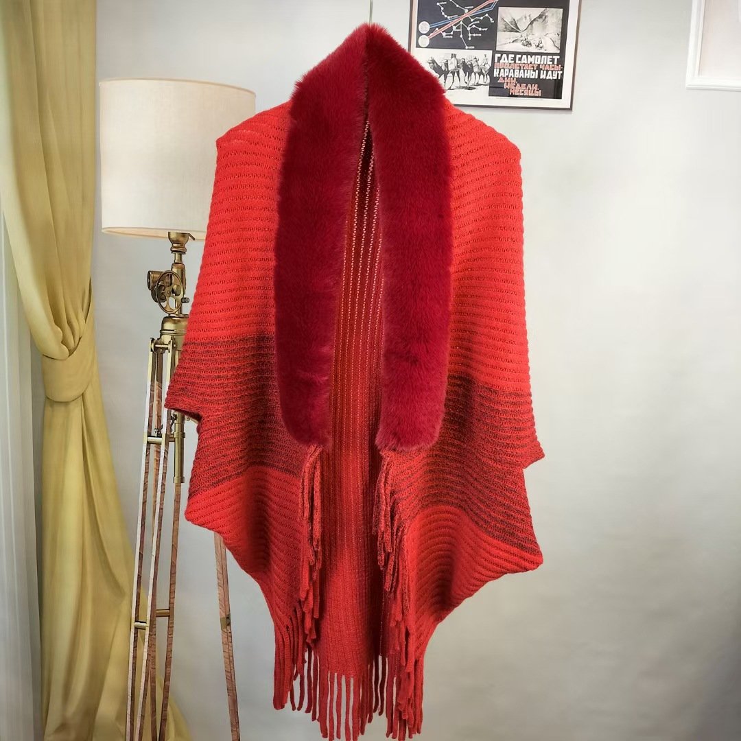 🔥Winter Knit Fringe Fur Collar Shawl