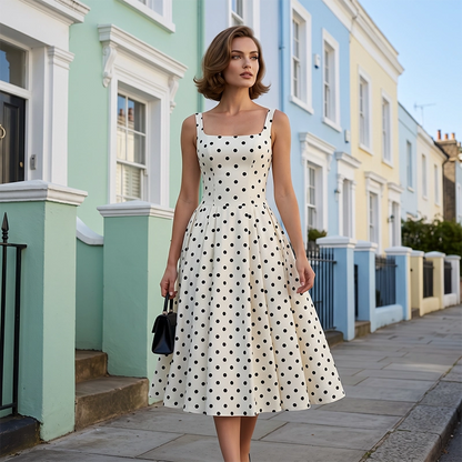 Women's Vintage Polka Dot A-Line Dress