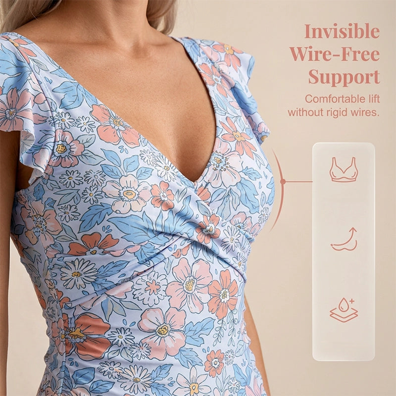 Women's Elegant V-Neck Tummy Control Swim Dress