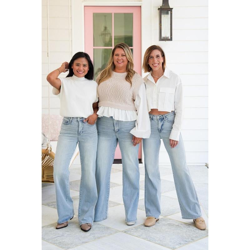 ⏰Hot Sales - 50% OFF👖High Rise Vintage Wash Tummy Control Top Straight Leg Jeans