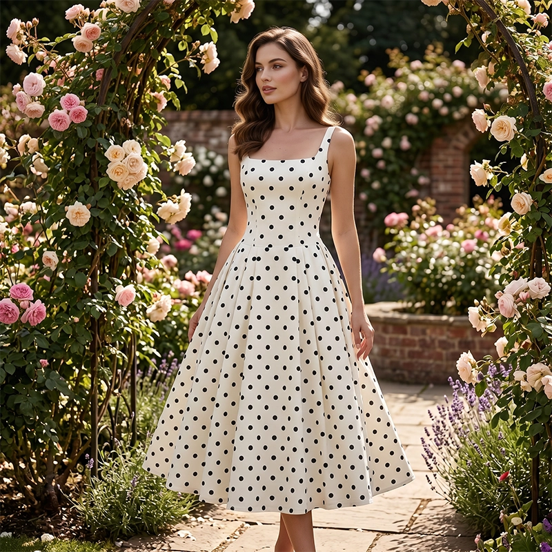 Women's Vintage Polka Dot A-Line Dress