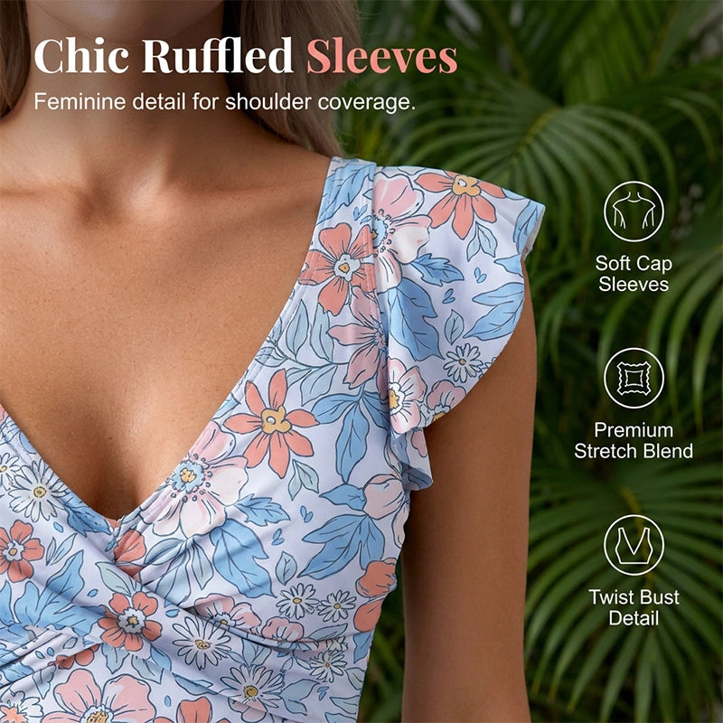 Women's Elegant V-Neck Tummy Control Swim Dress