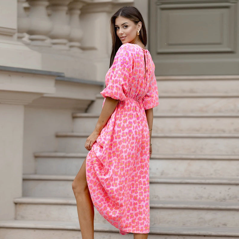 🎨 Women's V-Neck Printed Dress – Brushstrokes of Summer🌺