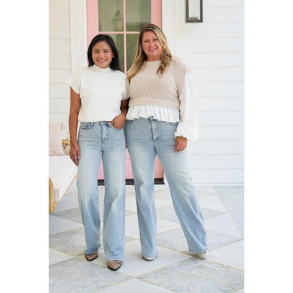 ⏰Hot Sales - 50% OFF👖High Rise Vintage Wash Tummy Control Top Straight Leg Jeans