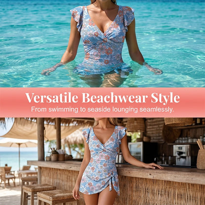 Women's Elegant V-Neck Tummy Control Swim Dress
