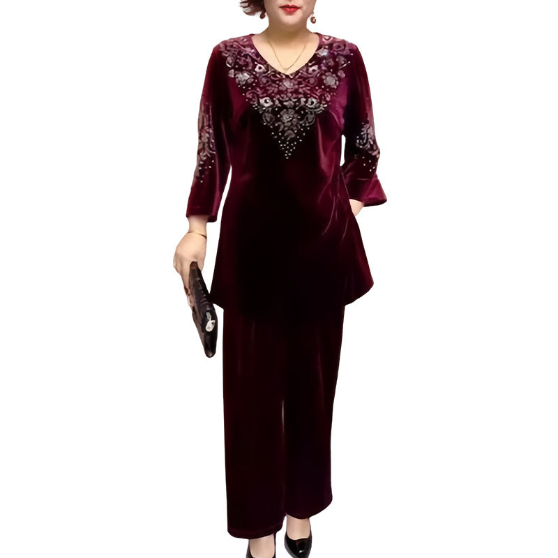⏳Time-limited Special⏰Women's Velvet Rhinestone Top & Pants Set