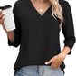 NEW🔥 Women's V Neck 3/4 Long Sleeve  Loose Fit  Tops