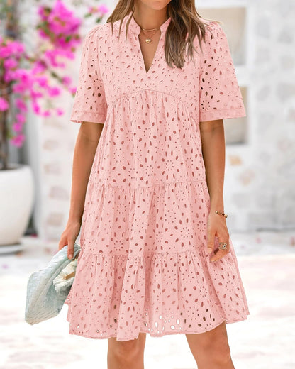 ⏰2025 Hot Sale -Women's Elegant Hollow Out Lace Ruffle Casual Mini Dress