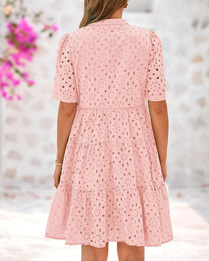 ⏰2025 Hot Sale -Women's Elegant Hollow Out Lace Ruffle Casual Mini Dress