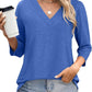 NEW🔥 Women's V Neck 3/4 Long Sleeve  Loose Fit  Tops