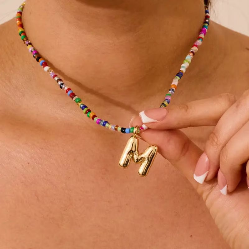 🌈 Letter Beaded Necklace for Women🔤A-Z