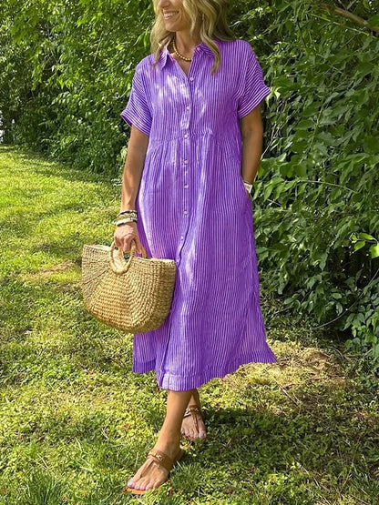 🔥HOT SALE70% OFF🔥Striped Shirt Dress with Pockets—Effortless Style and Functionality