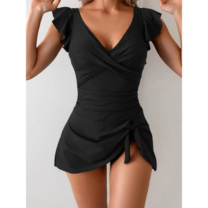 Women's Elegant V-Neck Tummy Control Swim Dress