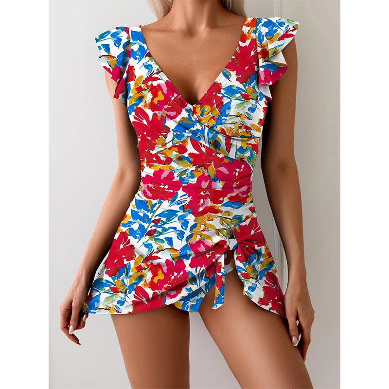 Women's Elegant V-Neck Tummy Control Swim Dress