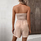 💜LAST DAY PROMOTION - 33%OFF💜Women's Strapless Frill Trim Shirred Tie Front Wide Leg Tube Romper