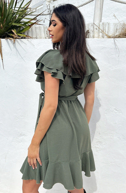 🩷Summer Hot Sale 60% OFF☀️Women's Elegant Waist Tie V-Neck Ruffle Dress