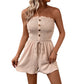 💜LAST DAY PROMOTION - 33%OFF💜Women's Strapless Frill Trim Shirred Tie Front Wide Leg Tube Romper