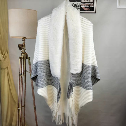 🔥Winter Knit Fringe Fur Collar Shawl