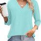 NEW🔥 Women's V Neck 3/4 Long Sleeve  Loose Fit  Tops
