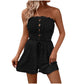 💜LAST DAY PROMOTION - 33%OFF💜Women's Strapless Frill Trim Shirred Tie Front Wide Leg Tube Romper