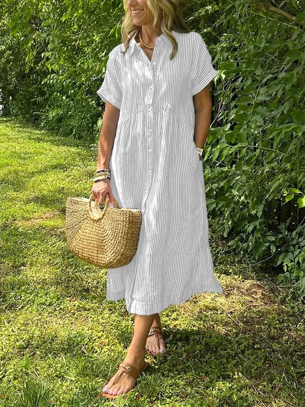 🔥HOT SALE70% OFF🔥Striped Shirt Dress with Pockets—Effortless Style and Functionality