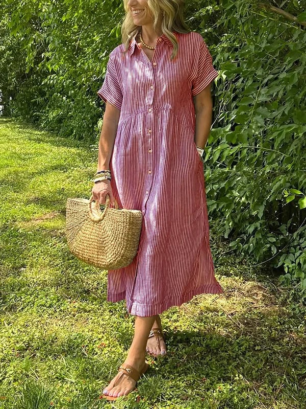 🔥HOT SALE70% OFF🔥Striped Shirt Dress with Pockets—Effortless Style and Functionality