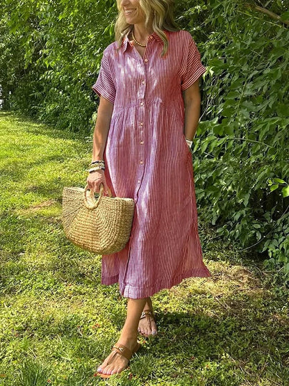 🔥HOT SALE70% OFF🔥Striped Shirt Dress with Pockets—Effortless Style and Functionality