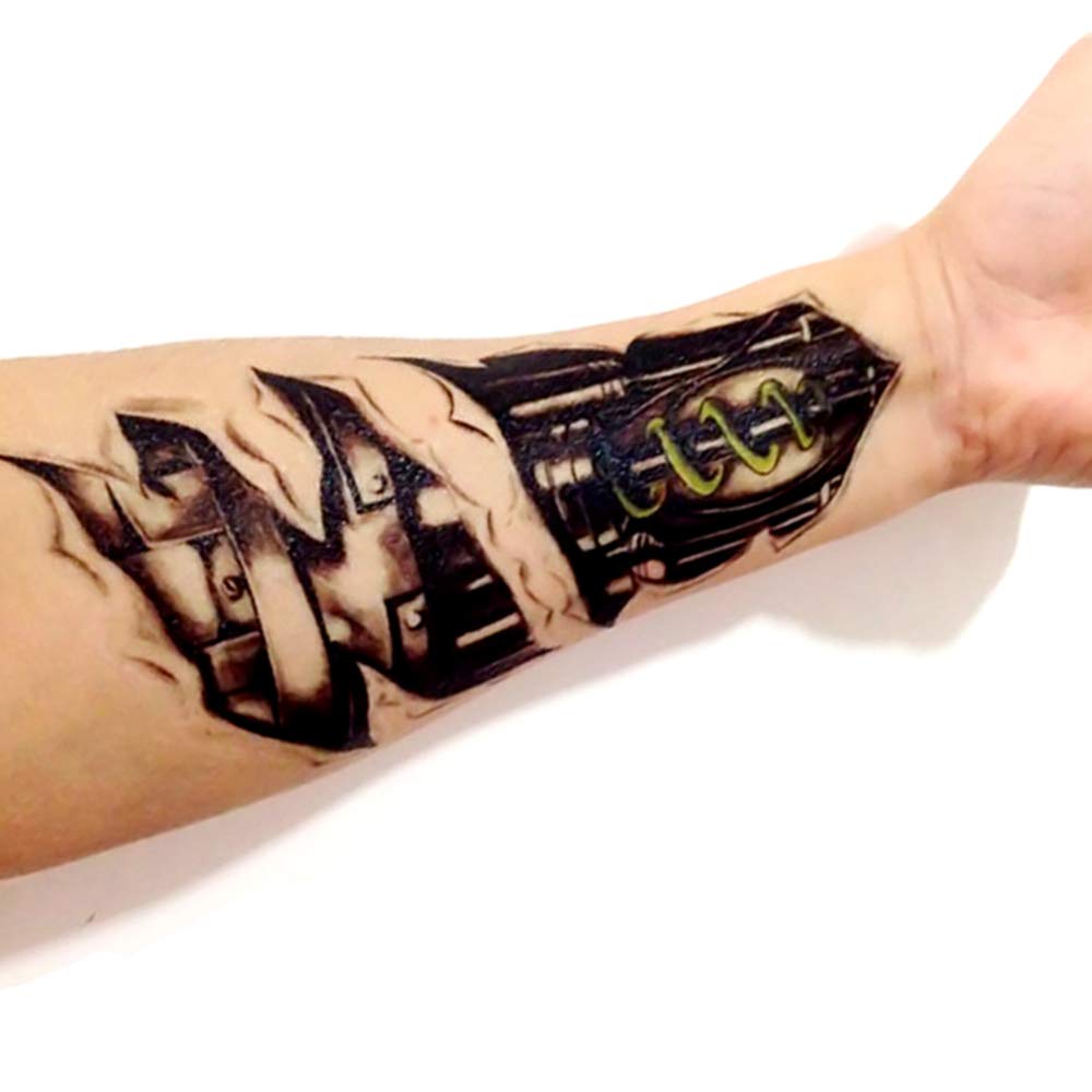 8 Pieces Large 3D Mechanical Parts Gear Arm Eyeball Muscle Temporary Tattoo