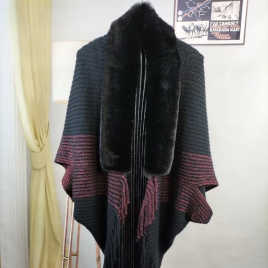 🔥Winter Knit Fringe Fur Collar Shawl