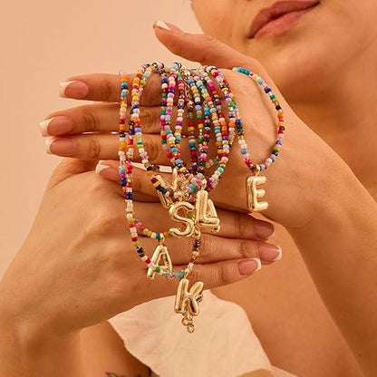 🌈 Letter Beaded Necklace for Women🔤A-Z