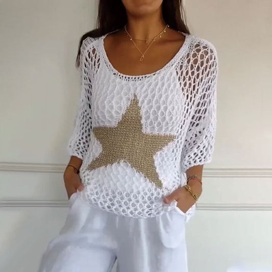 🔥Summer Hot Sale 50%OFF🔥Women's Fashion Round Neck Crochet Knit Fishnet Top