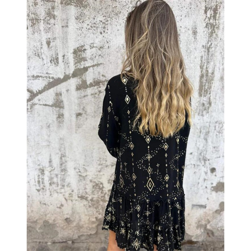 💖Limited Sale 50% OFF💖Women's Geometric Print Comfortable V-Neck Midi-Dress