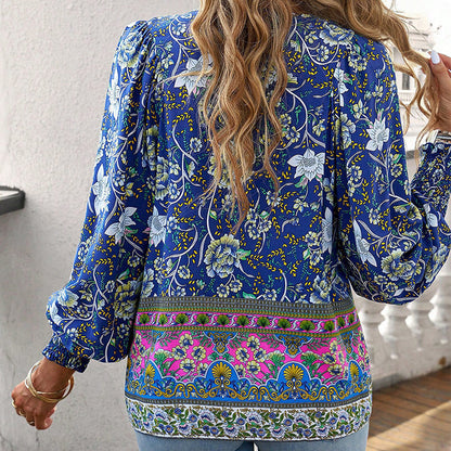 💖Limited time 49% OFF💖Women's Fashion Printed v-Neck Long Sleeve Shirt