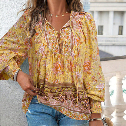 💖Limited time 49% OFF💖Women's Fashion Printed v-Neck Long Sleeve Shirt