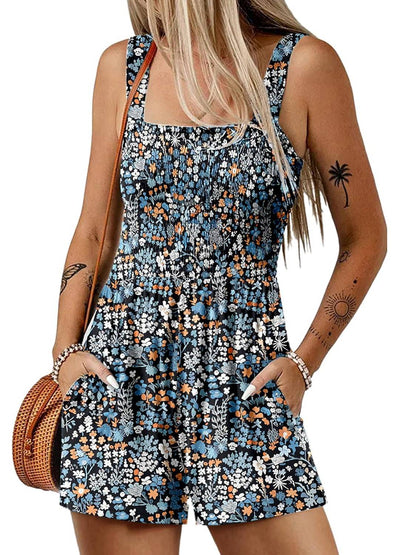 ⏰Hot Sale 49% Off💃Women's Summer Sleeveless Loose Casual Short Smocked Romper With Pockets