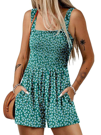 ⏰Hot Sale 49% Off💃Women's Summer Sleeveless Loose Casual Short Smocked Romper With Pockets