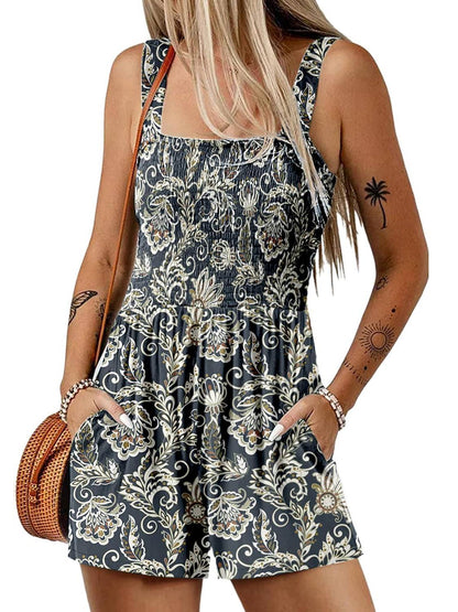 ⏰Hot Sale 49% Off💃Women's Summer Sleeveless Loose Casual Short Smocked Romper With Pockets