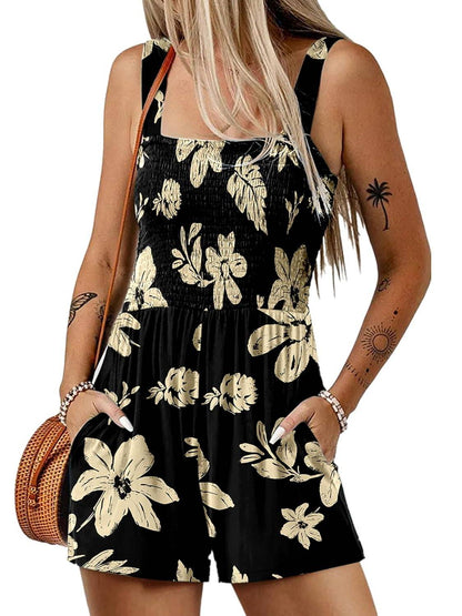 ⏰Hot Sale 49% Off💃Women's Summer Sleeveless Loose Casual Short Smocked Romper With Pockets